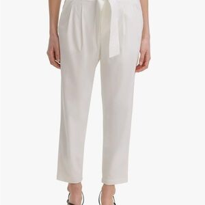 NEW Calvin Klein soft white paper bag style belted dress pants slacks size 14 L